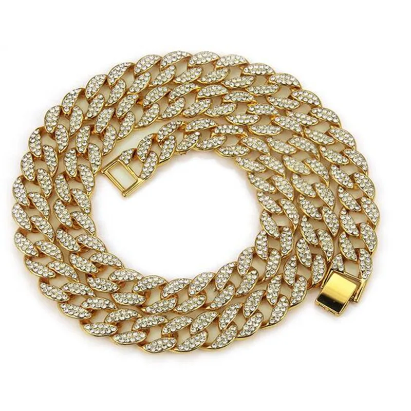 

2019 1pc Hip Hop Miami Cuban Chain Necklaces Iced Out Paved Rhinestones CZ Bling Rapper Necklace For Men Jewelry Dropshipping