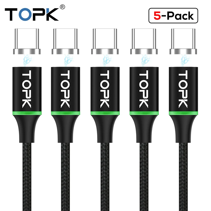 TOPK [5-пакет] RLine-R1 Магнитный кабель и Тип usb C с Светодиодный индикатор магнитное