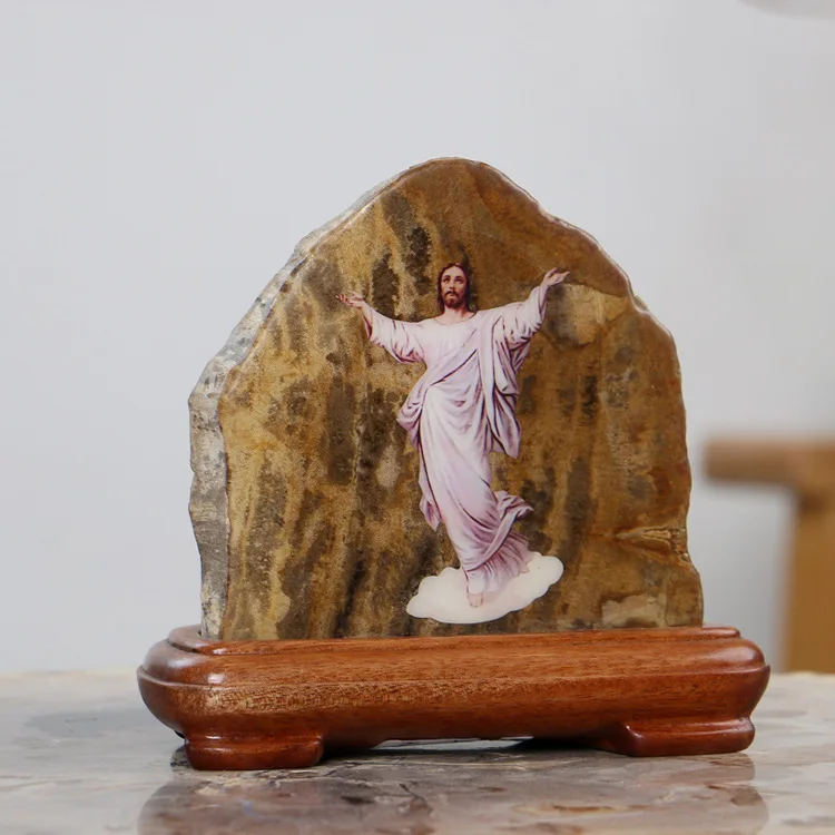 Натуральное дерево fossil Jesus портретное украшение креативное домашнее мягкое для