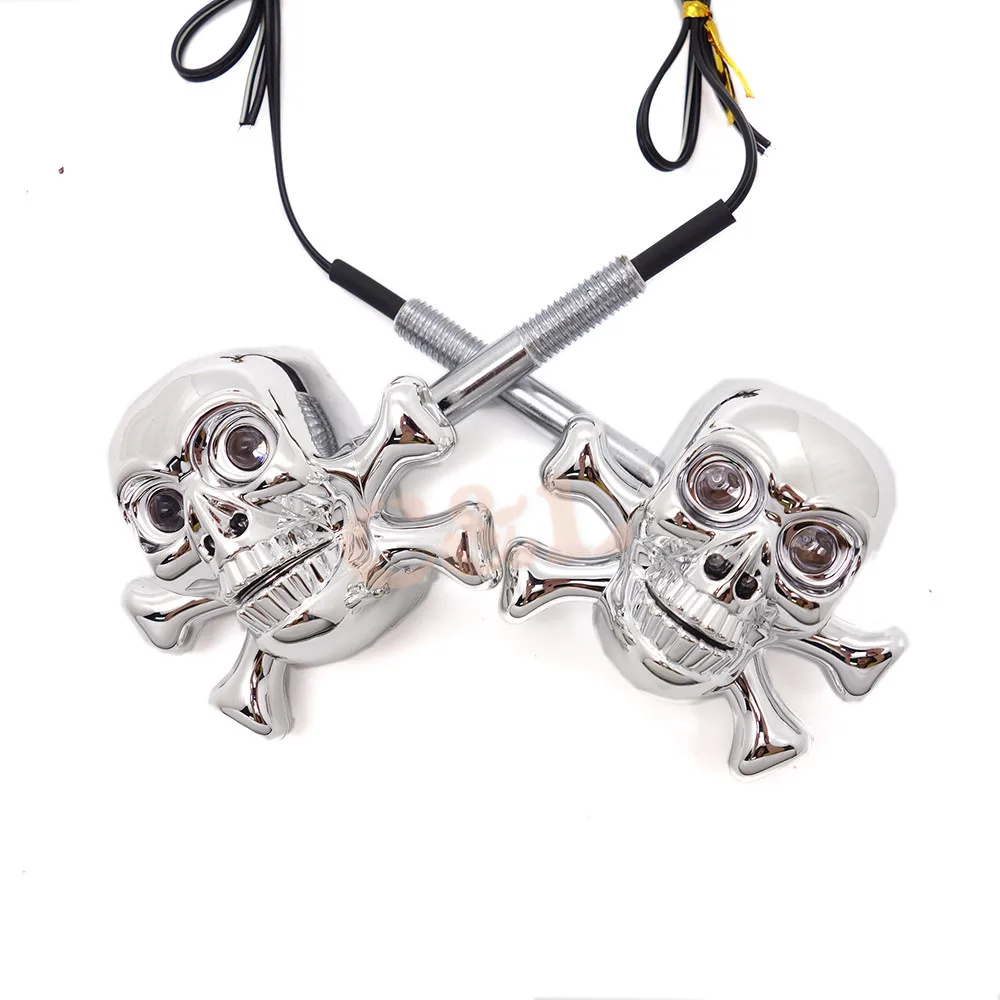 2X мотоциклетные хромированные светодиодсветодиодный поворотники с черепом из