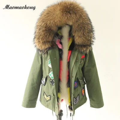 Color 6 Maomaokong/парка из натурального Лисьего меха; зимняя куртка; парка с подкладкой из натурального Лисьего меха; пальто с воротником из натурального меха енота; Женская парка - Цвет: Color 6