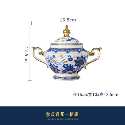 Sugar bowl Эмаль костяного фарфора керамическая посуда синяя и белая чашка для кофе кружка с молочным чайником ложка для блюдца Позолоченный Комплект полок набор - Цвет: Sugar bowl