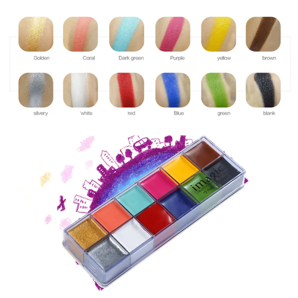 IMAGIC Waterproof Flash Tattoo Face Body Paint Oil Painting Art Colors Halloween Party Festival Fancy Dress Beauty Makeup Tool|face body paint|body