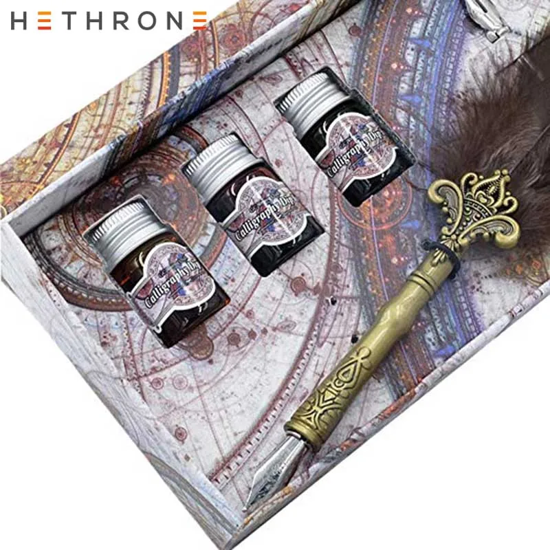 Винтажная зеленая металлическая перьевая ручка hetron для письма на английском