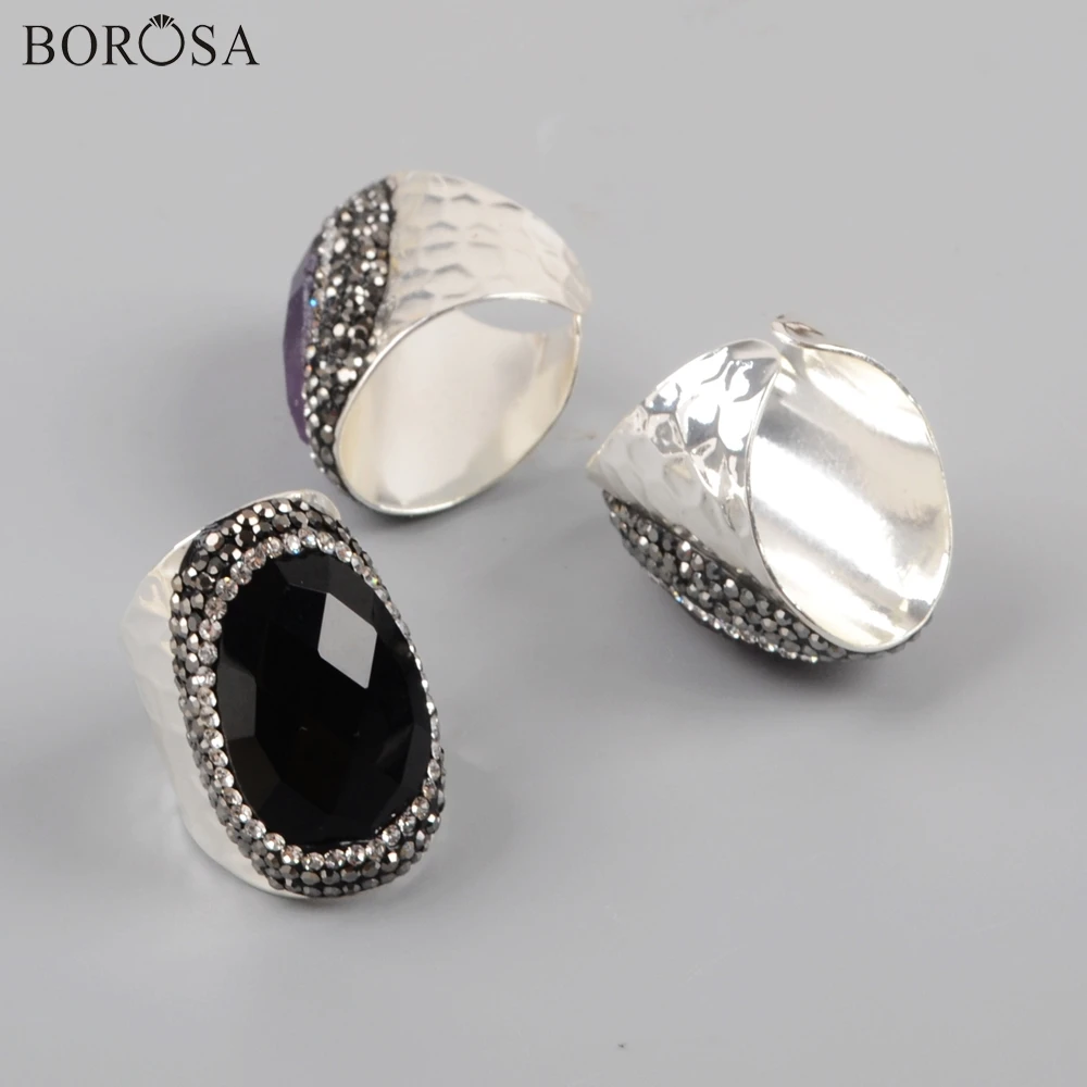 Кольцо BOROSA с драгоценными камнями 5 шт. модное посеребренное Стразы покрытием из