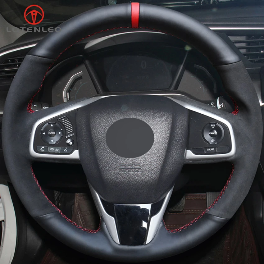 LQTENLEO черная замша черная натуральная кожа DIY автомобильный чехол на руль для Honda Civic 10 CRV