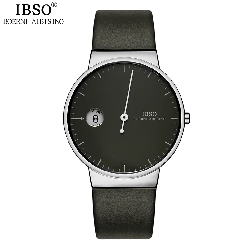 IBSO Роскошные Кварцевые часы мужские черные модные кожаные часы Relogio Masculine Топ бренд Креативные мужские часы#8289 - Цвет: Silver dark grey