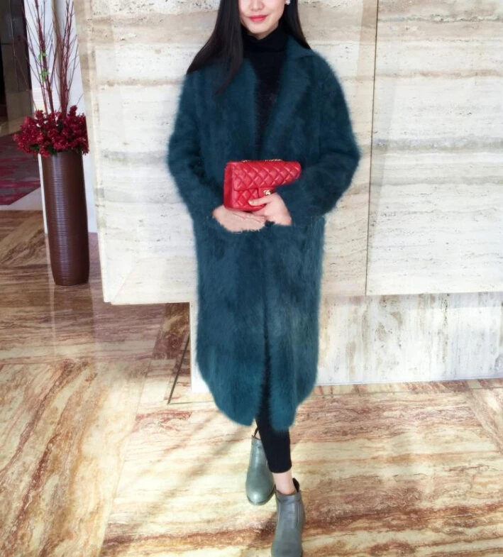 Длинное кашемировое пальто из натуральной норки женский теплый свитер