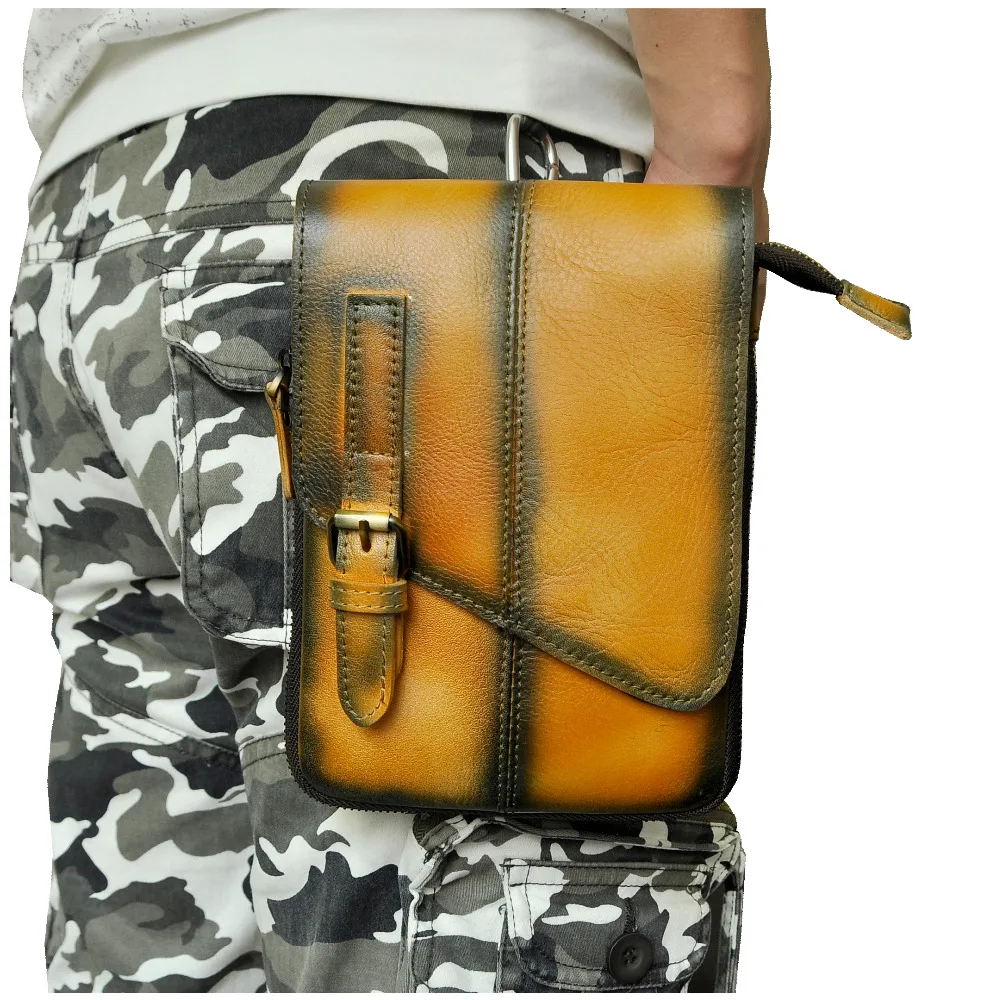

Fashion Men Leather Multifunction Messenger Bag Design 8" Phone Tablet Case Travel Hook Fanny Belt Waist Bag Pack Male 611-1LA