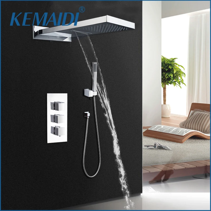 

KEMAIDI Stainless Steel Bathroom Rain Shower Faucets Head Shower Set With Hand Shower Control Valve And Message Jet
