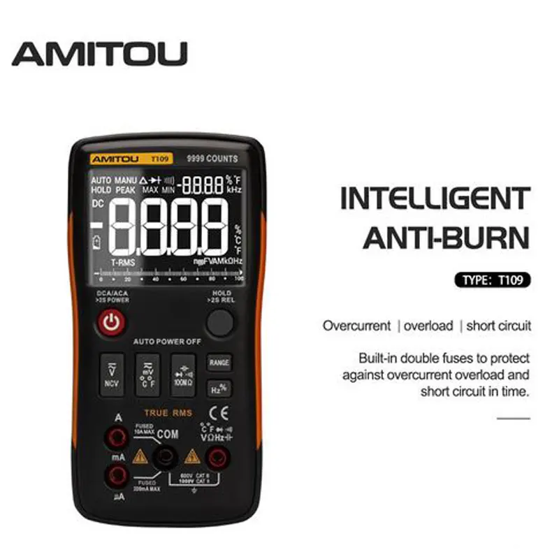 T109 True RMS цифровой мультиметр автоматическая кнопка 9999 отсчетов с аналоговым