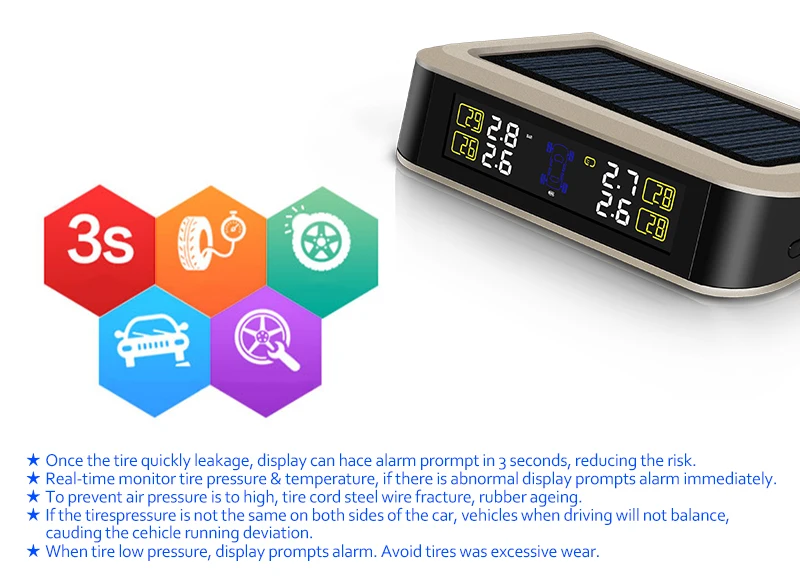 Солнечный источник питания TPMS автомобильная система мониторинга шин с 4 внутренними датчиками PSI/BAR измерение высокое качество CAREUD 601