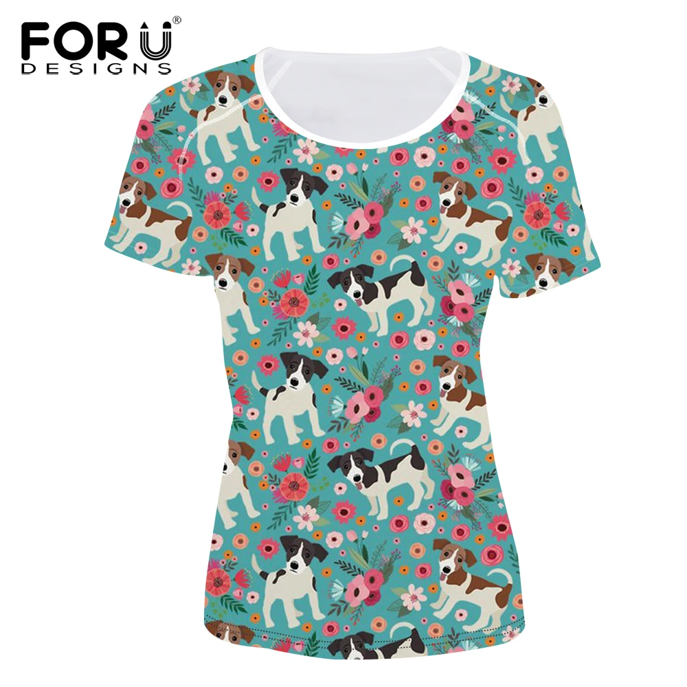 FORUDESIGNS/Джек Рассел футболка с цветочным принтом женская одежда коротким рукавом