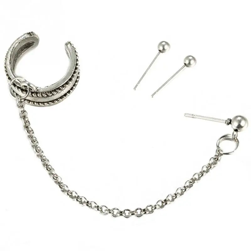 2 шт. Винтажные серьги в форме полукруга гвоздики с цепочкой набор сережек