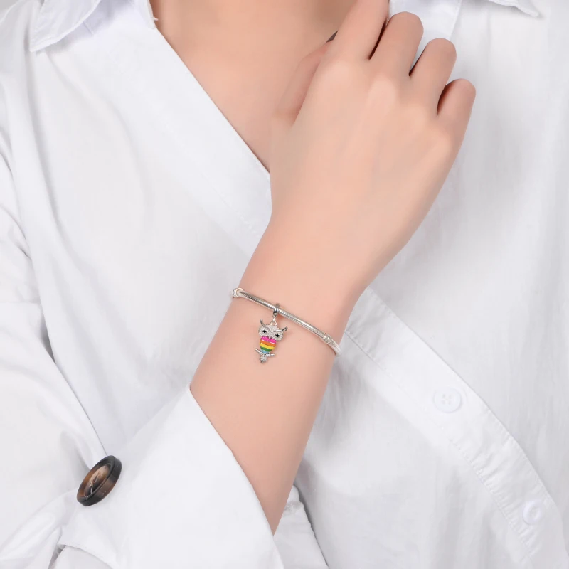 925 Настоящее серебро отдыха Сова висит шарм браслет шарма состоящий из сережек и