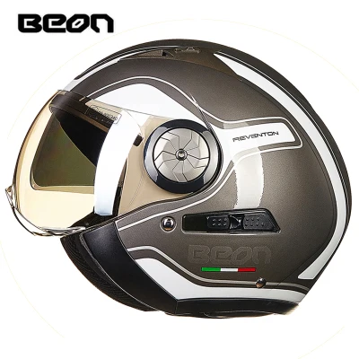 silver BEON унисекс moto rcycle винтажный шлем 3/4 Ретро шлем с двумя линзами мото rbike с открытым лицом четыре сезона moto casco шлемы - Цвет: silver