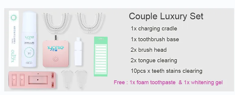 couple luxury set Стиль 360 градусов звуковая электрическая зубная щетка перезаряжаемая Автоматическая отбеливающая u-образная зубная щетка для взрослых(розовая - Цвет: couple luxury set