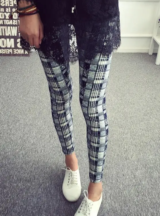 K092 Blue plaid VIIANLES/Леггинсы с цветочным принтом, сексуальные легинсы, пуш-ап, клетчатые модные летние новые женские леггинсы для фитнеса, легинсы большого размера с высокой талией - Цвет: K092 Blue plaid