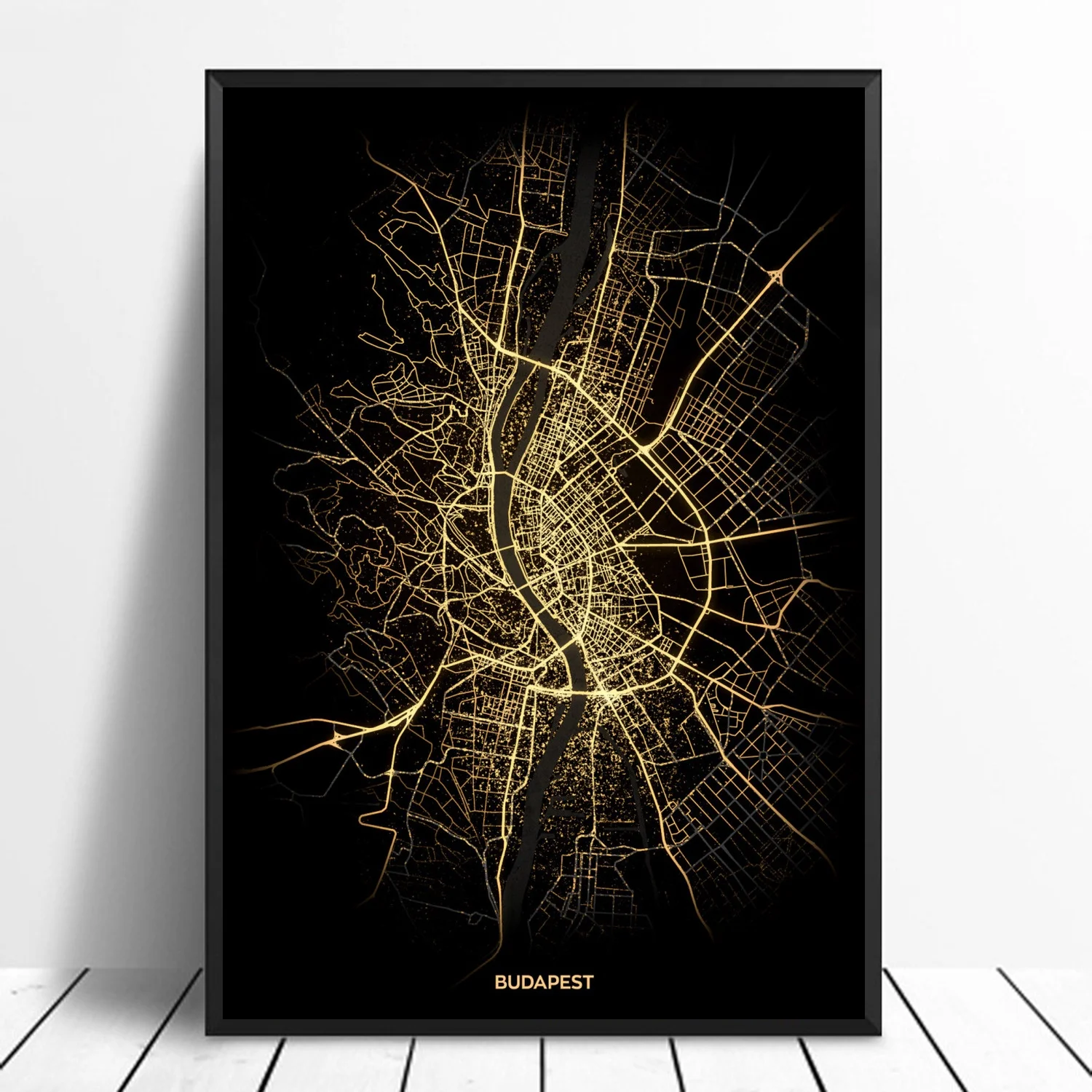 Budapest Modern City Gold Map Poster Canvas Art Print Home Room Decor |