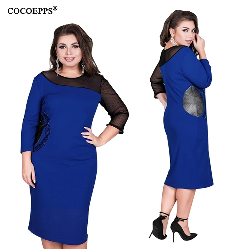 COCOEPPS, 5xl, 6xl, Сетчатое лоскутное винтажное вечернее платье для сна размера плюс, Бандажное платье для офиса и работы, большие размеры, женские платья Vestidos