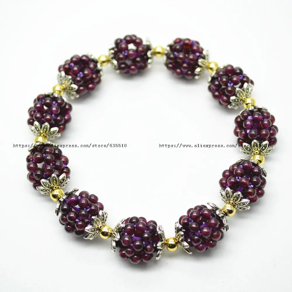 Handmade Natural Garnet Round Beads Knotted 12mm Balls Elastic Line Bracelet Fashion Woman Jewelry Gift | Украшения и аксессуары