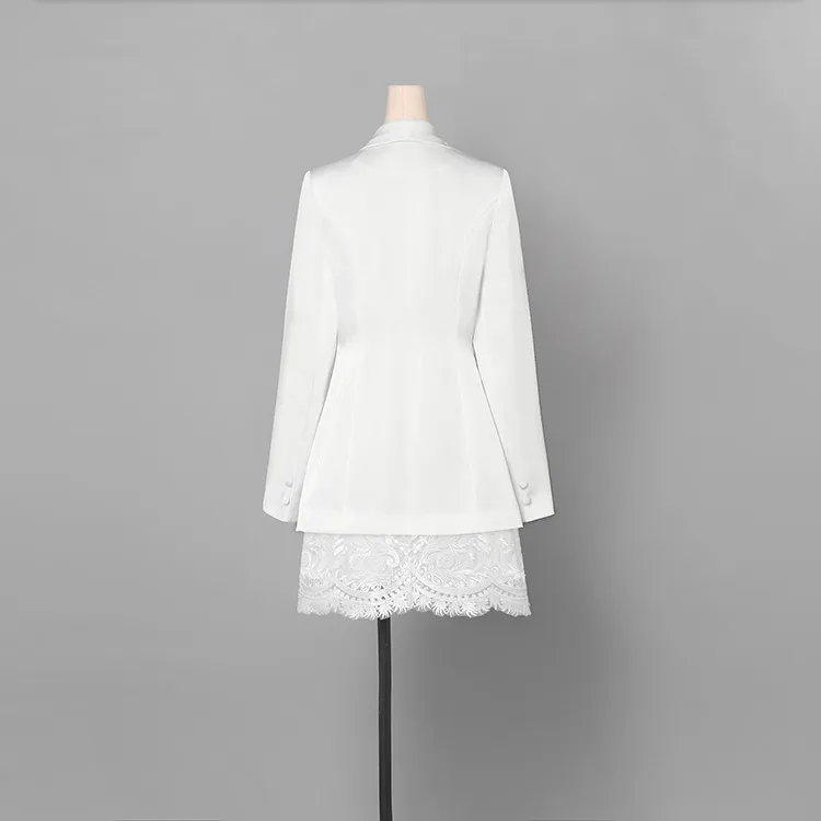 Runway Dress Suits Women Luxury Elegant High Quality Blazer Suit Jacket Tops + Lace Dress Office Ladies Formal Work 2 Piece Suit