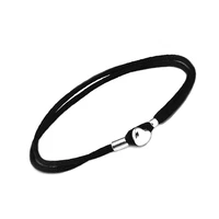 black fabric cord bracelet with heart buckle sterling silver jewelry for woman fit original beads charms jewelry