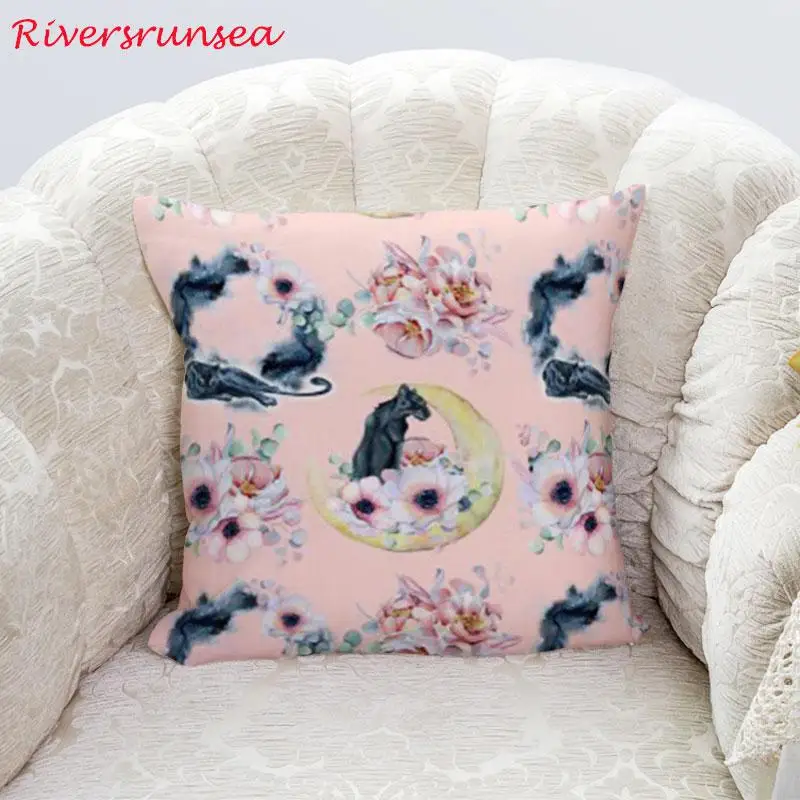 Черная пантера Подушка Садовый цветок зеленые листья растения Almohadas Decorativas