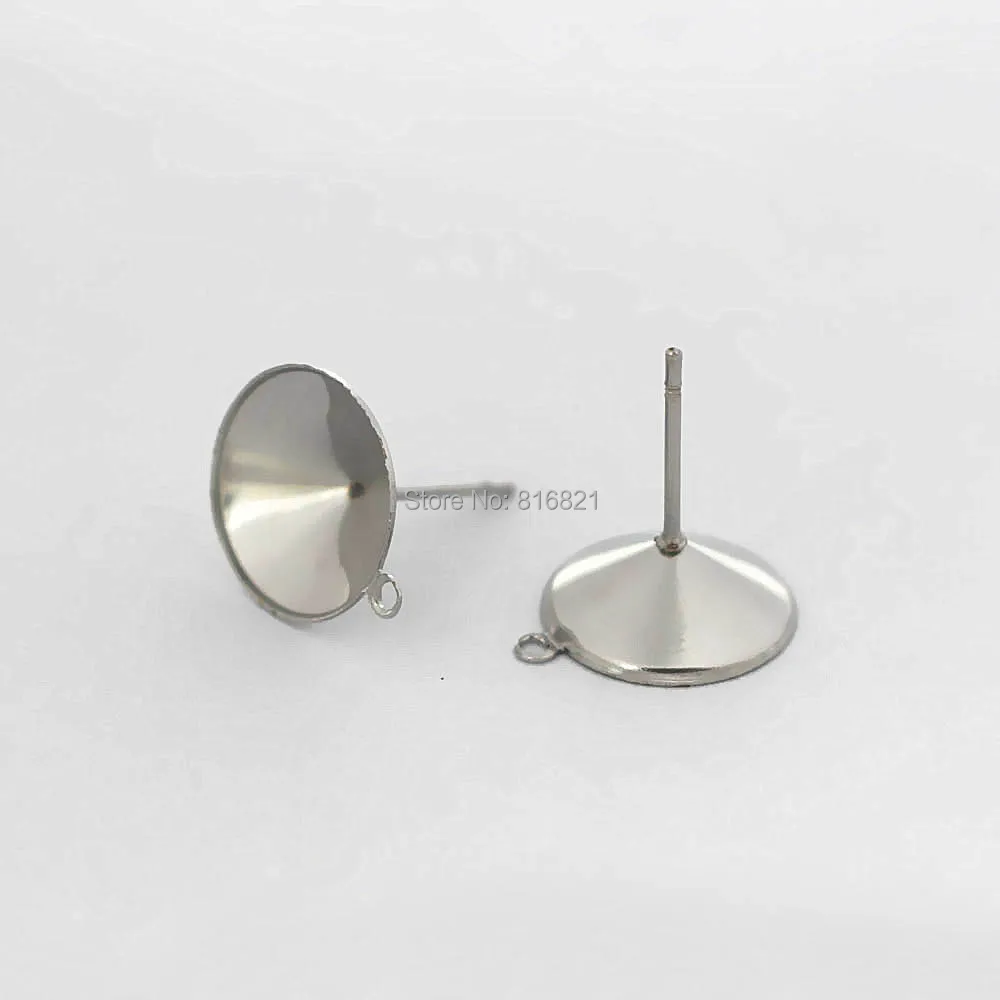 Серьги гвоздики из нержавеющей стали круглая рамка с петлей ривол камни основы