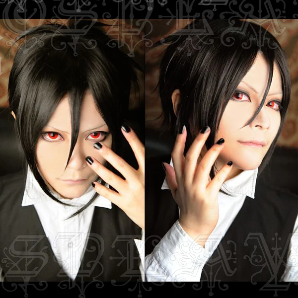 

Anime Black Butler Sebastian Michaelis Cosplay Wigs Short Black Heat Resistant Synthetic Hair Wig + Wig Cap