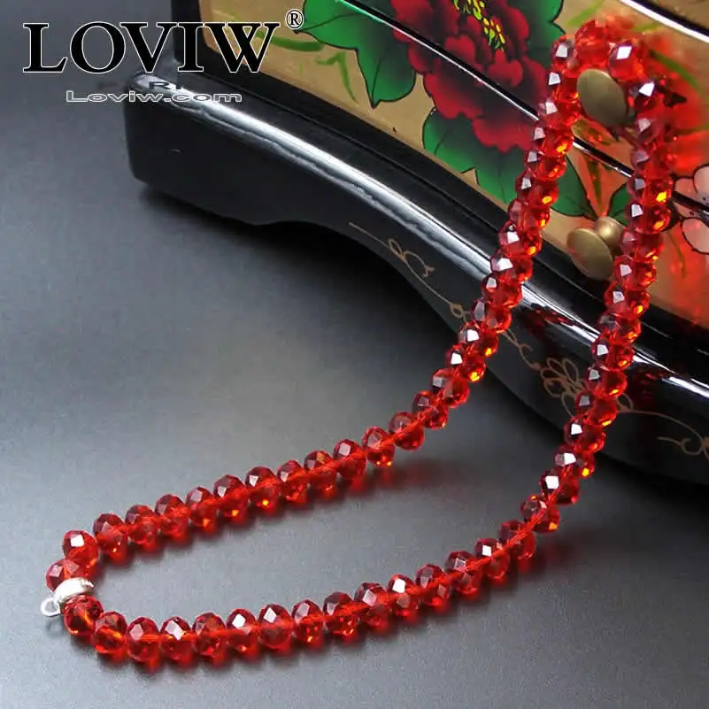 Красный с украшением в виде кристаллов фацетом жемчужное ожерелье из бисера