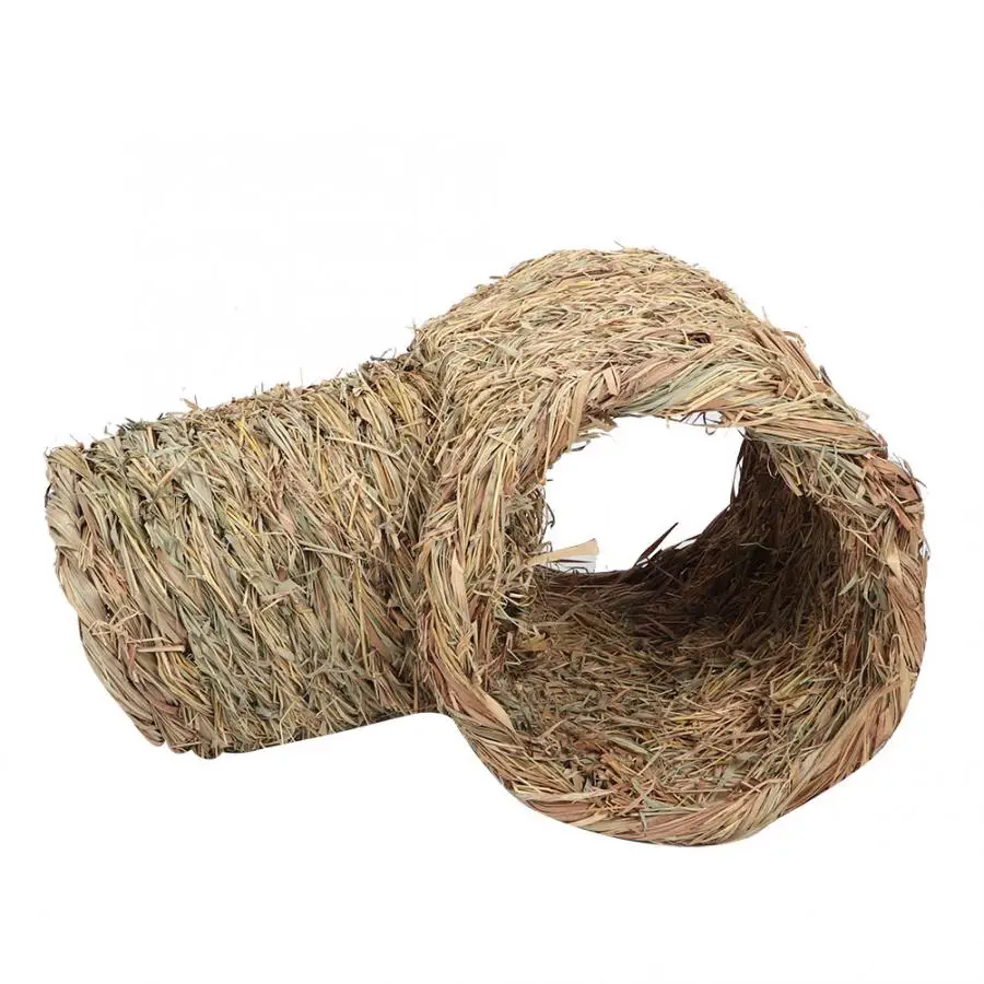 T Shaped Straw Tunnel Rabbit Hamster Playing Toys Smalls Animals Soft Natural Straw Small Pet Sleeping House