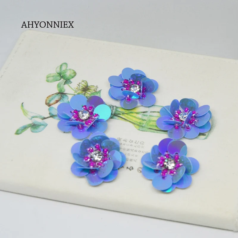 5PCS R062 PURPLE AHYONNIEX 5 шт./партия, нашивка на одежду с маленькими блестками и бусинами и цветами, Модная отделка бисером, носки для обуви, аксессуары для творчества - Цвет: 5PCS R062 PURPLE