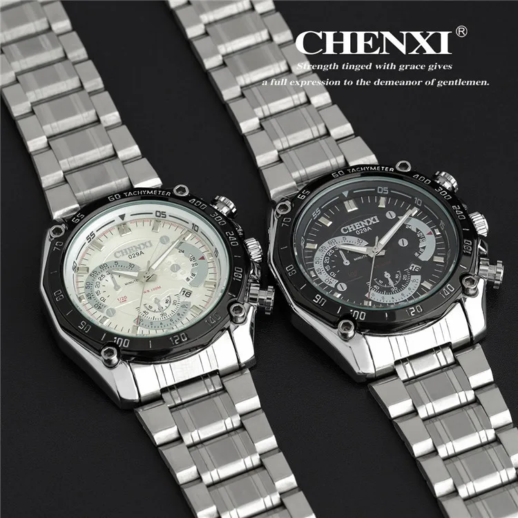 Модные мужские часы Серебристые водонепроницаемые с большим циферблатом белые