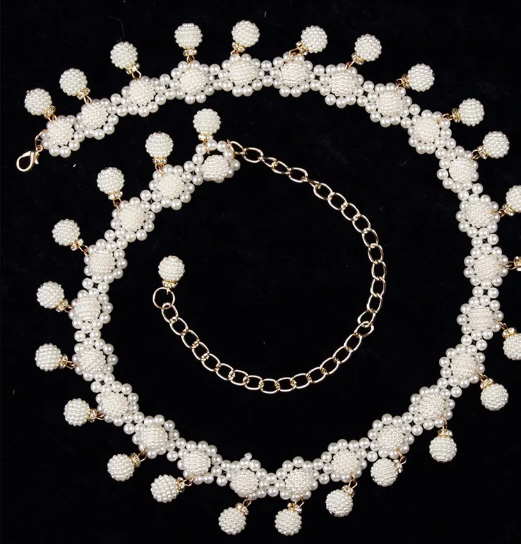 

Fashion Elegant Women Imitation Pearl Belts Alloy Chain Belts Sunflower Imitation Pearl Chain Women Clothing Accessories