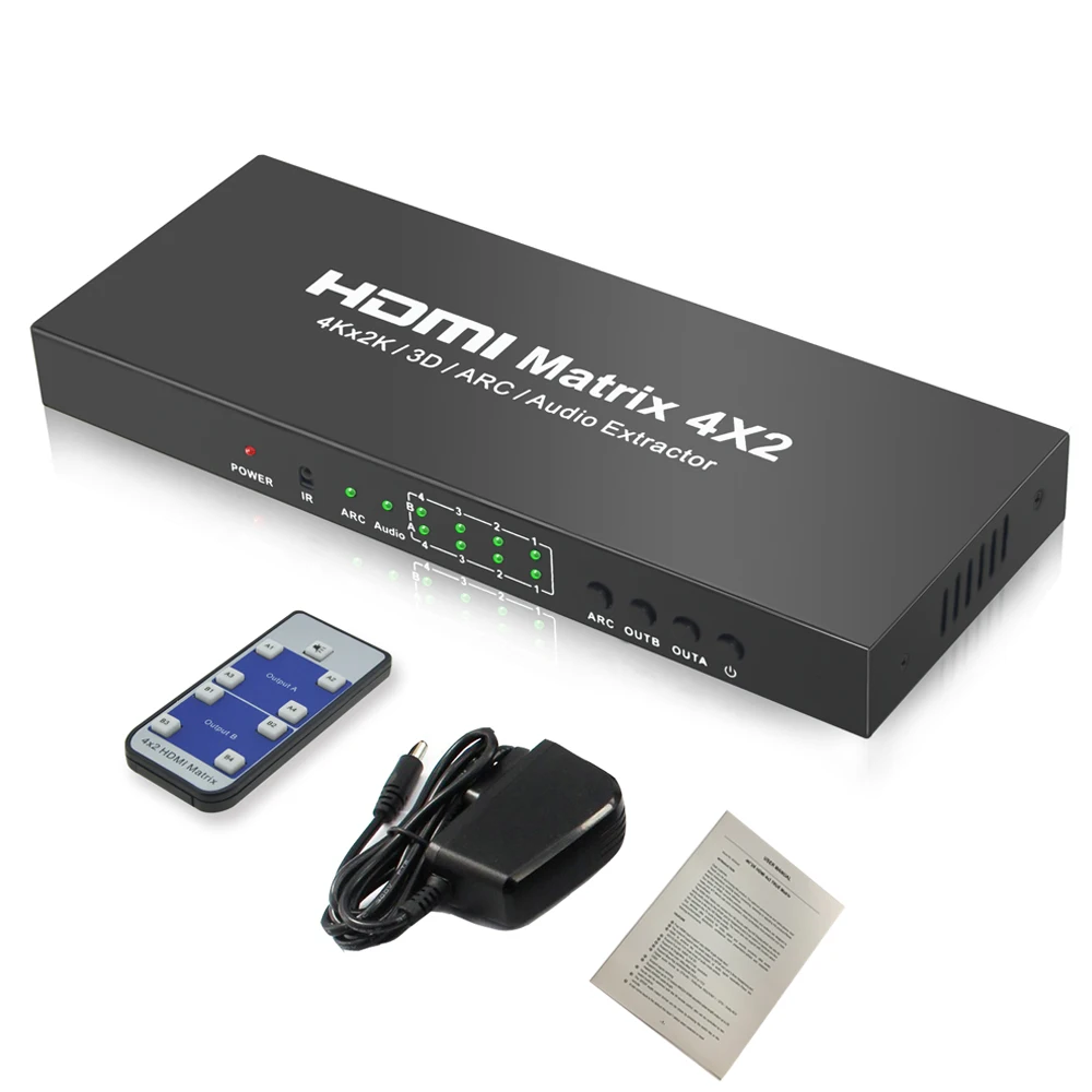 Aikexin HDMI матрица 4X2 Переключатель сплиттер конвертер адаптер с пультом дистанционного управления Full HD 4K x 2K 3D 1080P HDMI матрица 4 в 2 выхода