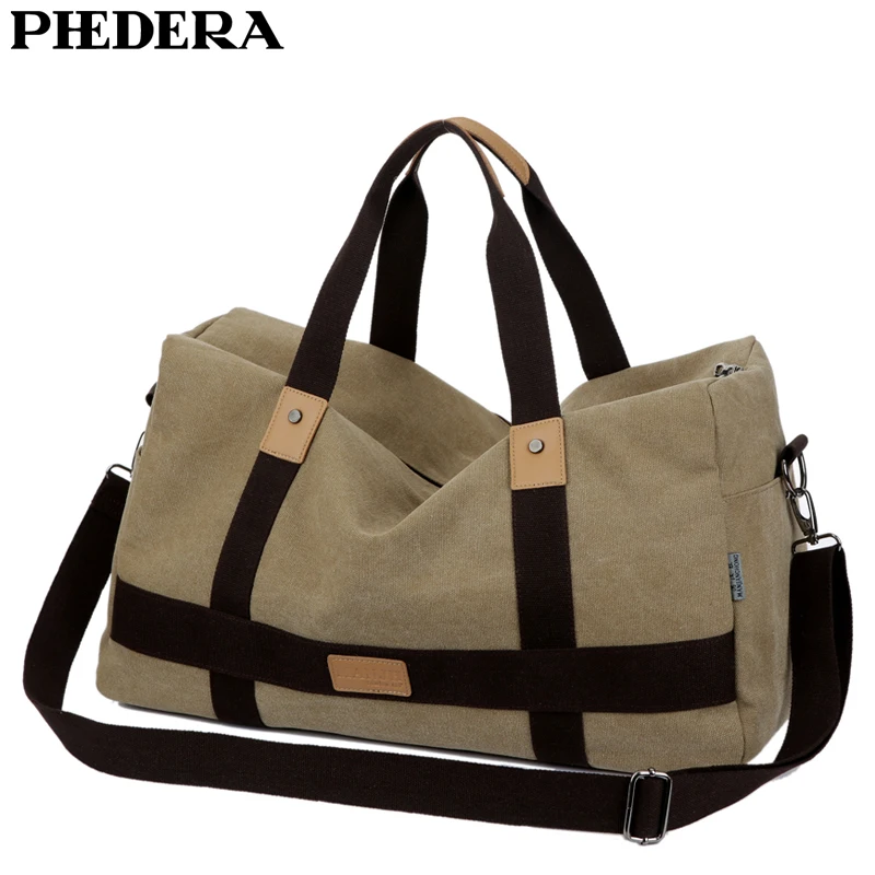 PHEDERA Large Capacity Canvas Travel Men Duffle Bags Outdoor Casual Male Handbag Coffee Black Men's Shoulder | Багаж и сумки