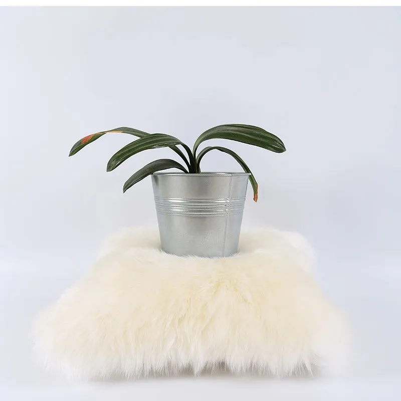 Натуральная бежевая белая овчина меховая подушка для спины односторонняя меховая декоративная подушка из овечьей шерсти