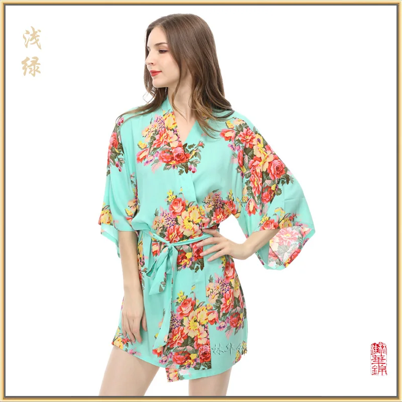 light green Цветочное свадебное подвенечное кимоно, хлопковое для спа ночное белье, халат подружки невесты - Цвет: light green