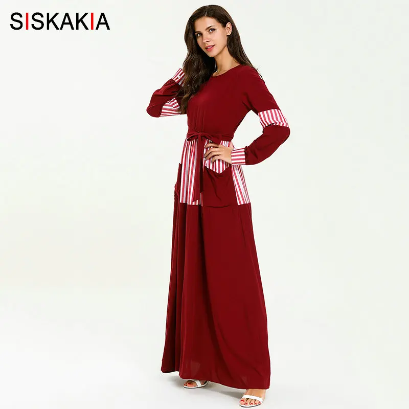 Женское платье в арабском стиле Siskakia длинное полоску с цветными блоками