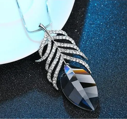 Grey Feather Meyfflin, длинные ожерелья и подвески для женщин, колье для женщин, геометрическое массивное ожерелье макси, модное ювелирное изделие с кристаллами, бижутерия - Окраска металла: Grey Feather