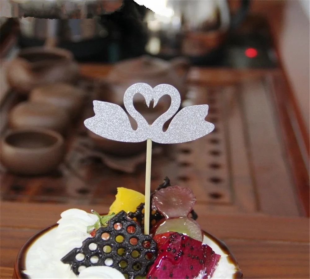 CRLEY 12 шт торт Топпер Лебедь Золото Серебро Вечеринка Детский душ Декор Марля