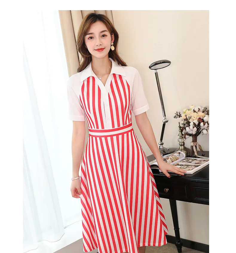 Женское облегающее платье-рубашка в полоску повседневное мини-платье