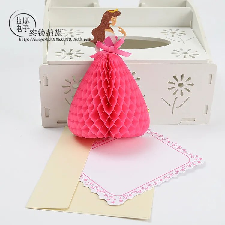 Pink 1 шт. 3D креативная пригласительная открытка принцессы ручной работы трехмерные Пригласительные открытки на свадьбу День рождения вечерние на Рождество - Цвет: Pink