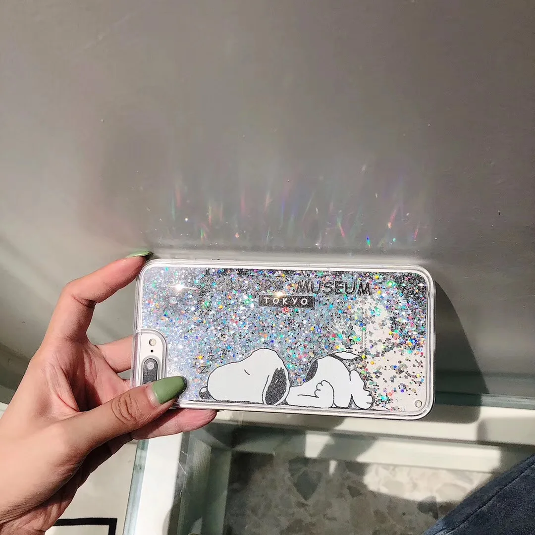 Cute Cartoon S noopy Dog Phone Case for IPhone 6 6S 7 8 Plus X XR XS MAX Transparent Quicksand Protect Shell Glitter PhoneCase |