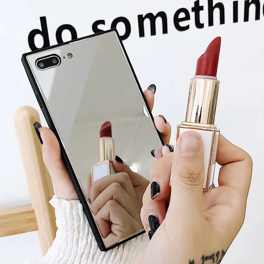 Зеркальный квадратный чехол для телефона с девушкой макияжа iPhone 12 Mini 11 Pro Max XR XS 7 8