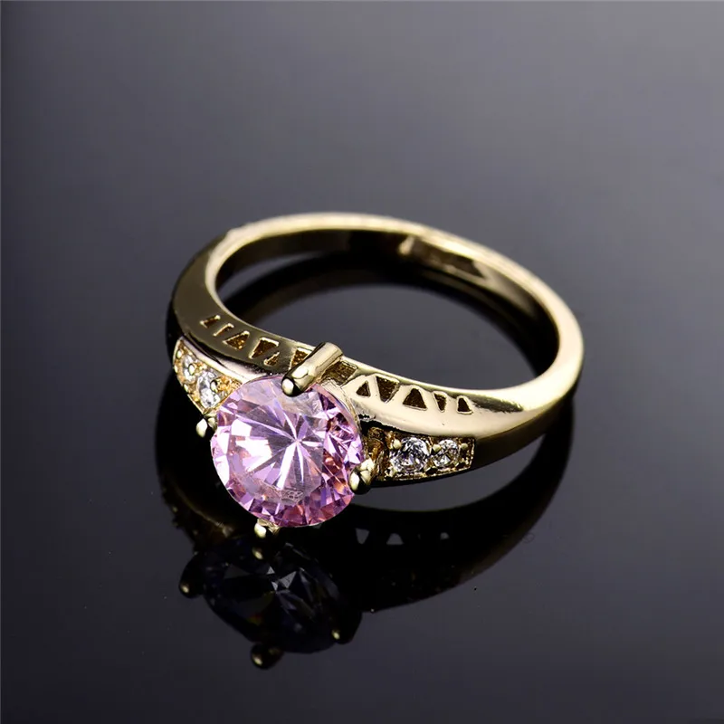 Женское кольцо для помолвки BUDONG розовое золотого цвета с кубическим цирконием R121