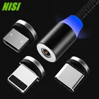 Магнитный кабель NiSi USB Type-C, 1 м, 2 м, для Huawei Mate102030P10P20 Pro, Samsung S9S8, Xiaomi Mi6, Круглый, нейлоновый