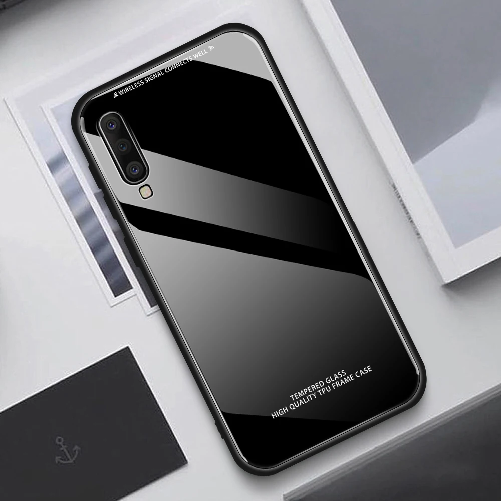 Закаленное Стекло чехол для samsung Galaxy A10 A20 A30 A40 A50 A70 S8 S9 S10 плюс S10e A20e Мягкий Силиконовый ТПУ Жесткий чехол-накладка с рисунком чехол Крышка