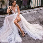 Платье Свадебное Smileven в стиле бохо, длинное кружевное ТРАПЕЦИЕВИДНОЕ, с открытой спиной, с V-образным вырезом, с кружевной аппликацией, в стиле бохо, 2019